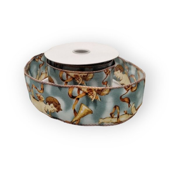 Cherub Wire Edge Fabric Ribbon 2 Inch Wide Blue and Gold - Never Used 6 Yards - Picture 3 of 3
